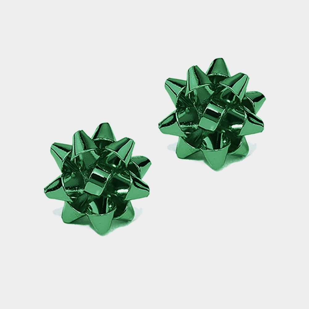 Green Christmas Gift Bow Ribbon Stud Earrings Cute Holiday Fashion Accessories